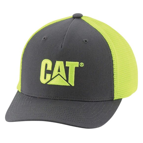 CAT Workwear HI-VIS MESH CAP Gray and Neon Green Trucker Hat - New With Tags - Picture 9 of 12